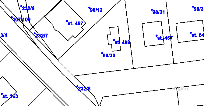 Parcela st. 98/30 v KÚ Chvatěruby, Katastrální mapa