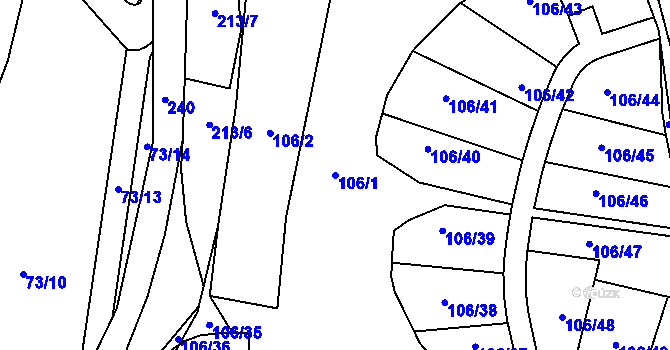 Parcela st. 106/1 v KÚ Chvatěruby, Katastrální mapa