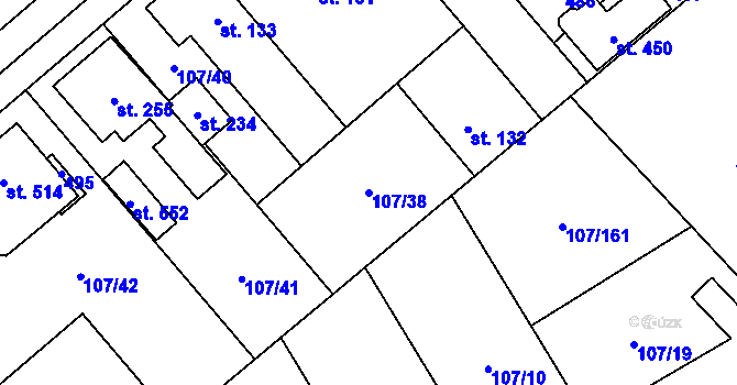 Parcela st. 107/38 v KÚ Chvatěruby, Katastrální mapa