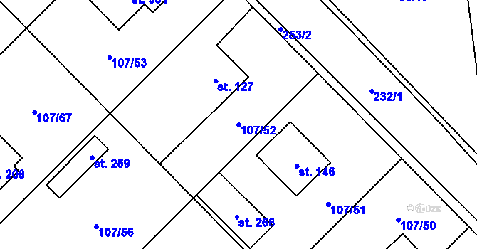 Parcela st. 107/52 v KÚ Chvatěruby, Katastrální mapa
