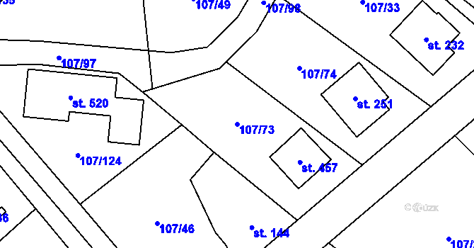 Parcela st. 107/73 v KÚ Chvatěruby, Katastrální mapa