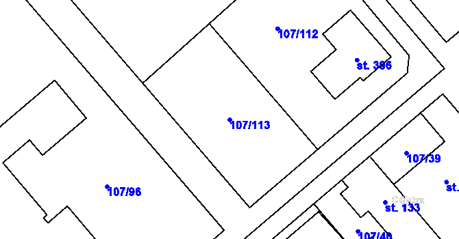 Parcela st. 107/113 v KÚ Chvatěruby, Katastrální mapa