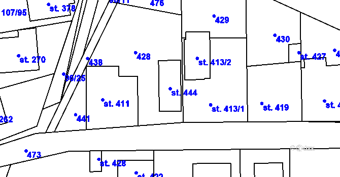 Parcela st. 444 v KÚ Chvatěruby, Katastrální mapa