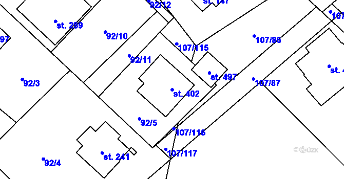 Parcela st. 402 v KÚ Chvatěruby, Katastrální mapa