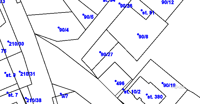 Parcela st. 90/27 v KÚ Chvatěruby, Katastrální mapa