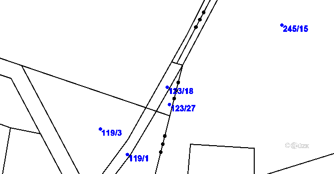 Parcela st. 123/18 v KÚ Chvatěruby, Katastrální mapa