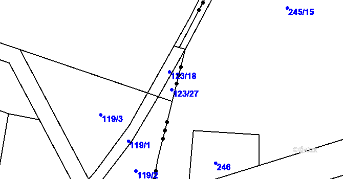 Parcela st. 123/27 v KÚ Chvatěruby, Katastrální mapa