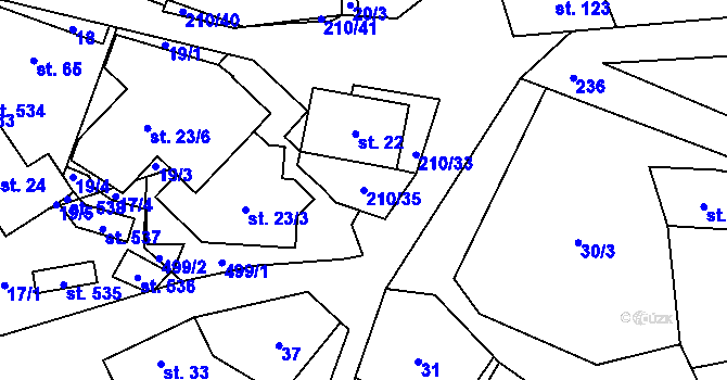 Parcela st. 210/35 v KÚ Chvatěruby, Katastrální mapa