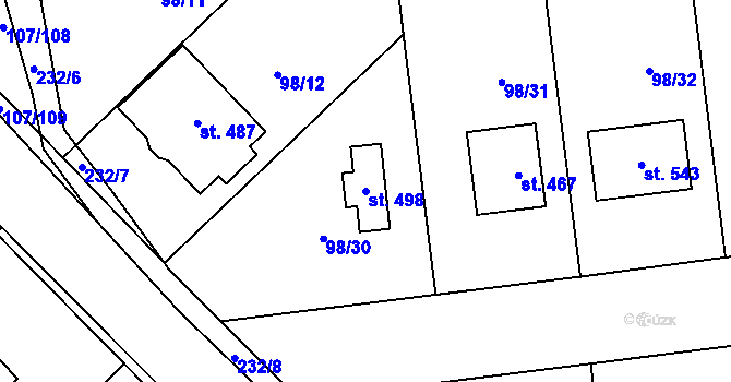Parcela st. 498 v KÚ Chvatěruby, Katastrální mapa