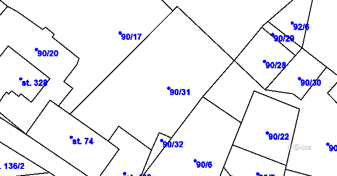 Parcela st. 90/31 v KÚ Chvatěruby, Katastrální mapa