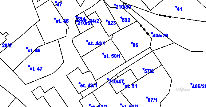 Parcela st. 50/1 v KÚ Chvatěruby, Katastrální mapa