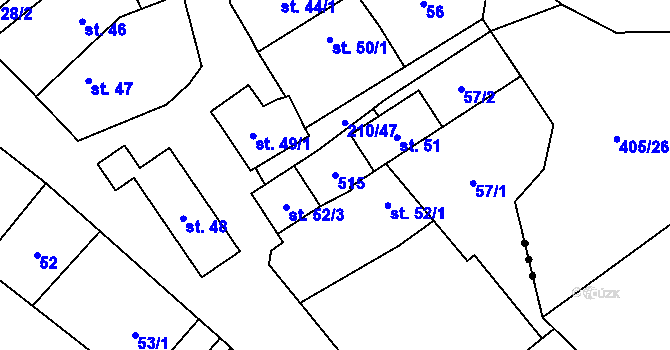 Parcela st. 515 v KÚ Chvatěruby, Katastrální mapa