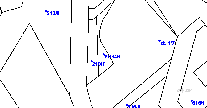 Parcela st. 210/49 v KÚ Chvatěruby, Katastrální mapa
