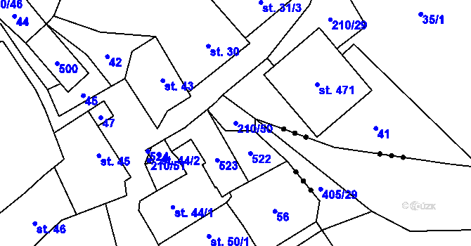 Parcela st. 210/50 v KÚ Chvatěruby, Katastrální mapa