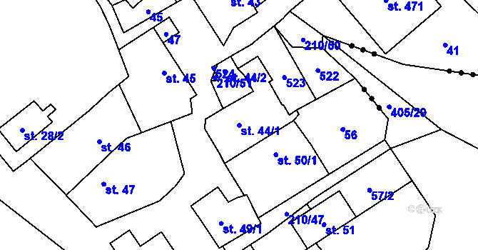 Parcela st. 44/1 v KÚ Chvatěruby, Katastrální mapa