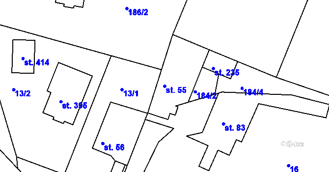 Parcela st. 55 v KÚ Zlončice, Katastrální mapa