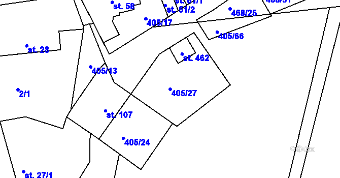 Parcela st. 405/27 v KÚ Zlončice, Katastrální mapa