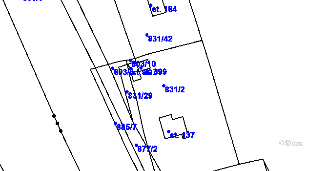 Parcela st. 831/2 v KÚ Zlončice, Katastrální mapa