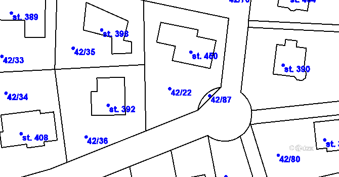 Parcela st. 42/22 v KÚ Zlončice, Katastrální mapa