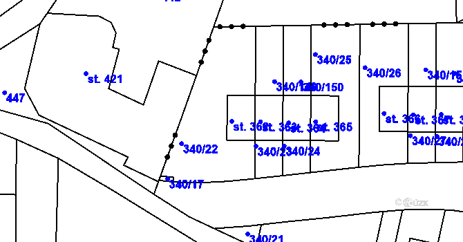 Parcela st. 362 v KÚ Zlončice, Katastrální mapa