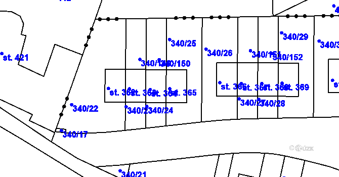 Parcela st. 365 v KÚ Zlončice, Katastrální mapa