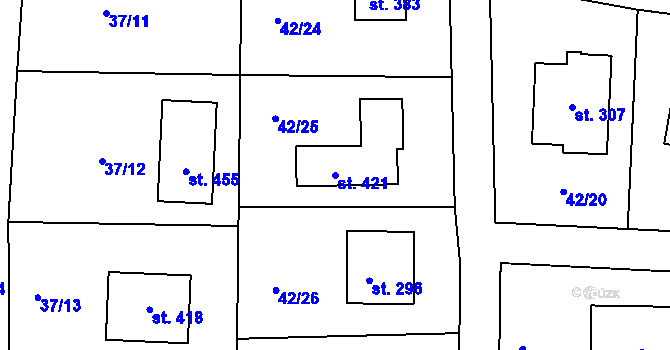 Parcela st. 421 v KÚ Zlončice, Katastrální mapa