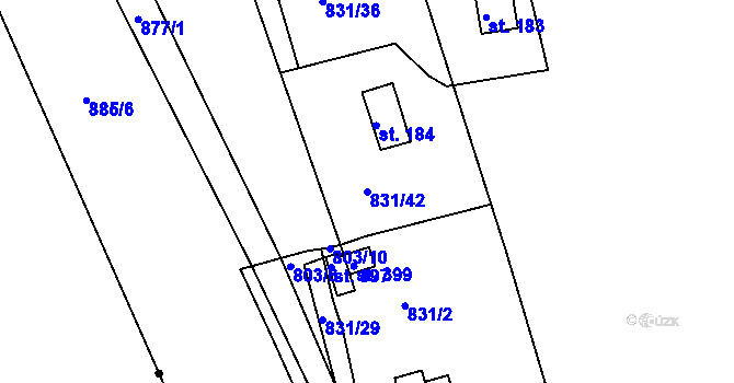Parcela st. 831/42 v KÚ Zlončice, Katastrální mapa