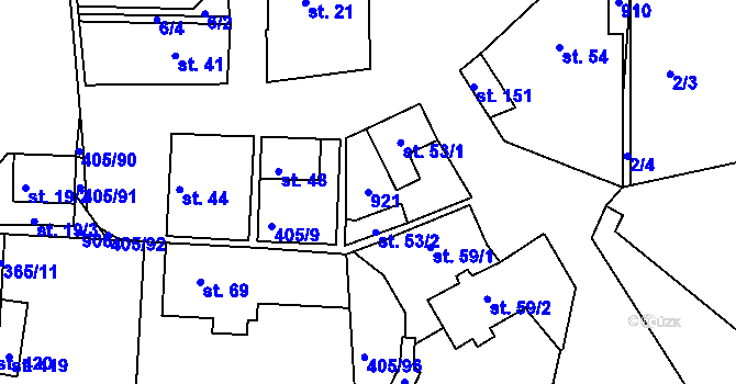 Parcela st. 921 v KÚ Zlončice, Katastrální mapa
