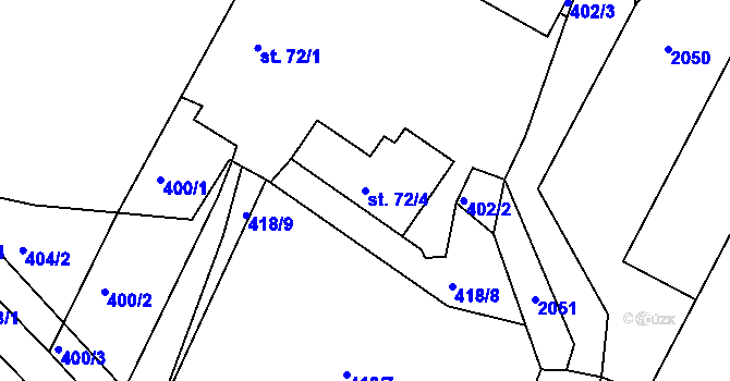 Parcela st. 72/4 v KÚ Chvojenec, Katastrální mapa