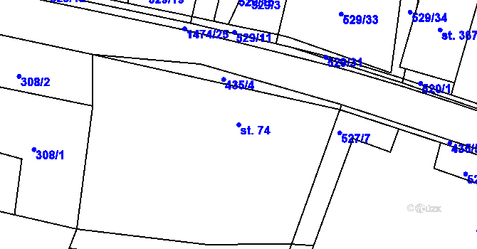 Parcela st. 74 v KÚ Chvojenec, Katastrální mapa