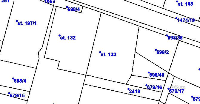Parcela st. 133 v KÚ Chvojenec, Katastrální mapa