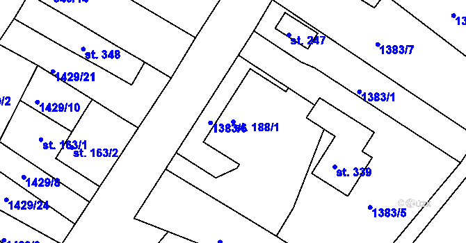 Parcela st. 188/1 v KÚ Chvojenec, Katastrální mapa