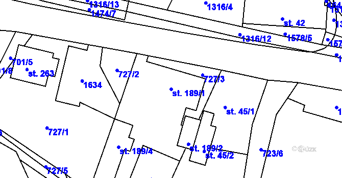 Parcela st. 189/1 v KÚ Chvojenec, Katastrální mapa