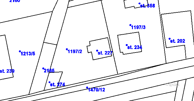 Parcela st. 227 v KÚ Chvojenec, Katastrální mapa