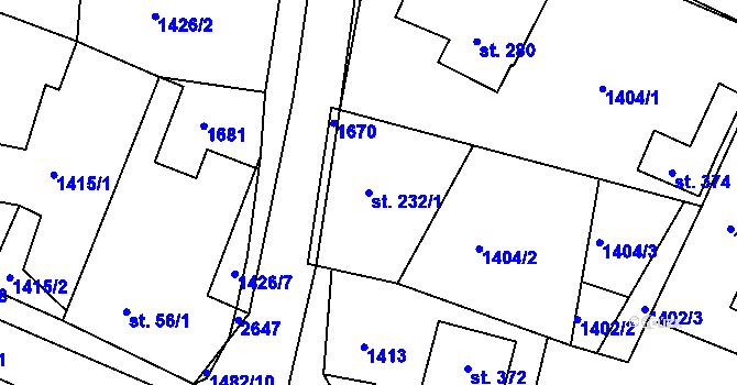 Parcela st. 232/1 v KÚ Chvojenec, Katastrální mapa