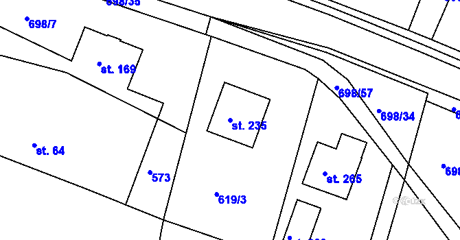 Parcela st. 235 v KÚ Chvojenec, Katastrální mapa