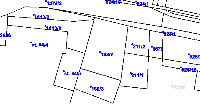 Parcela st. 188/2 v KÚ Chvojenec, Katastrální mapa