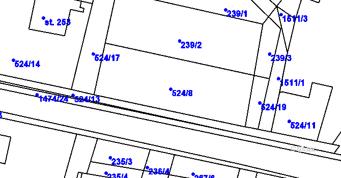 Parcela st. 524/8 v KÚ Chvojenec, Katastrální mapa