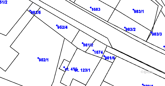 Parcela st. 981/2 v KÚ Chvojenec, Katastrální mapa