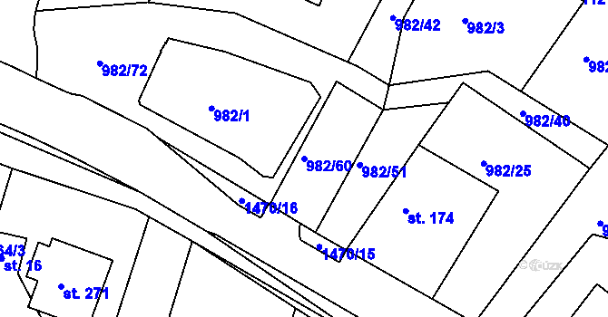 Parcela st. 982/60 v KÚ Chvojenec, Katastrální mapa