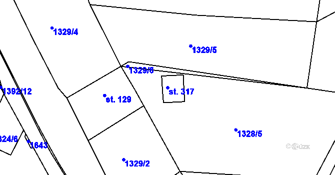 Parcela st. 317 v KÚ Chvojenec, Katastrální mapa