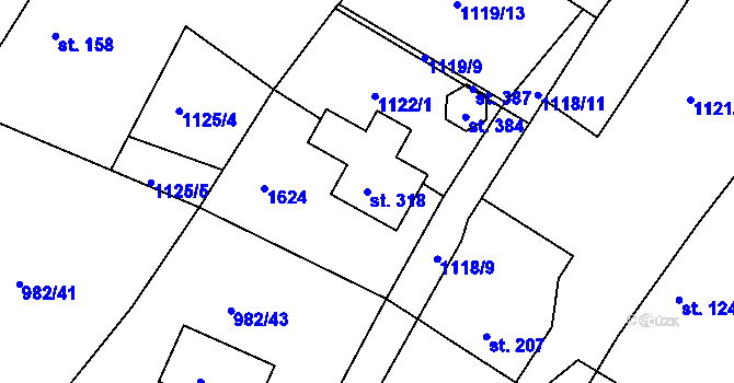 Parcela st. 318 v KÚ Chvojenec, Katastrální mapa