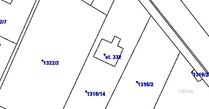 Parcela st. 332 v KÚ Chvojenec, Katastrální mapa