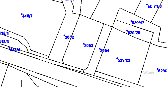 Parcela st. 2053 v KÚ Chvojenec, Katastrální mapa