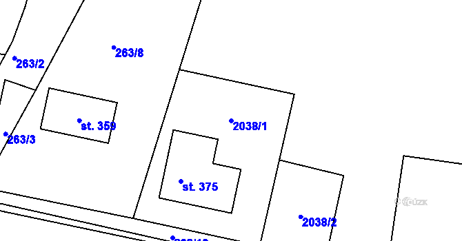 Parcela st. 2038/1 v KÚ Chvojenec, Katastrální mapa