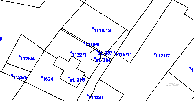 Parcela st. 387 v KÚ Chvojenec, Katastrální mapa