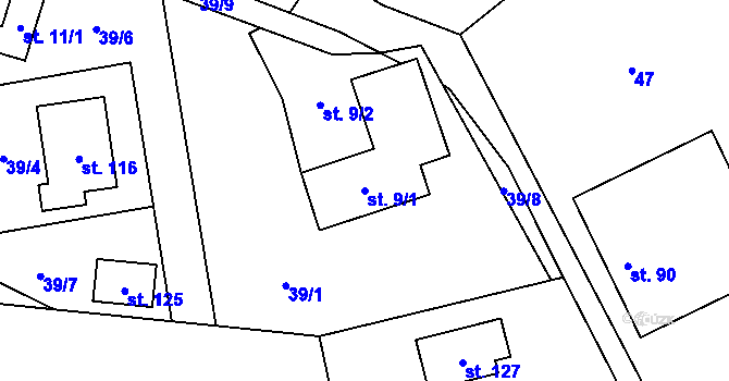 Parcela st. 9/1 v KÚ Chvojnov, Katastrální mapa