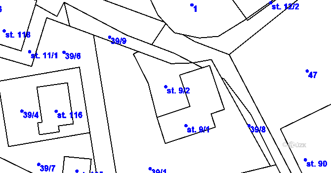 Parcela st. 9/2 v KÚ Chvojnov, Katastrální mapa