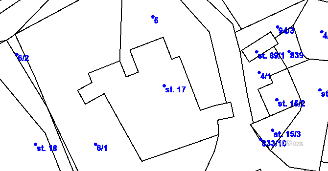 Parcela st. 17 v KÚ Chvojnov, Katastrální mapa