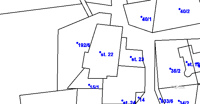 Parcela st. 22 v KÚ Chvojnov, Katastrální mapa